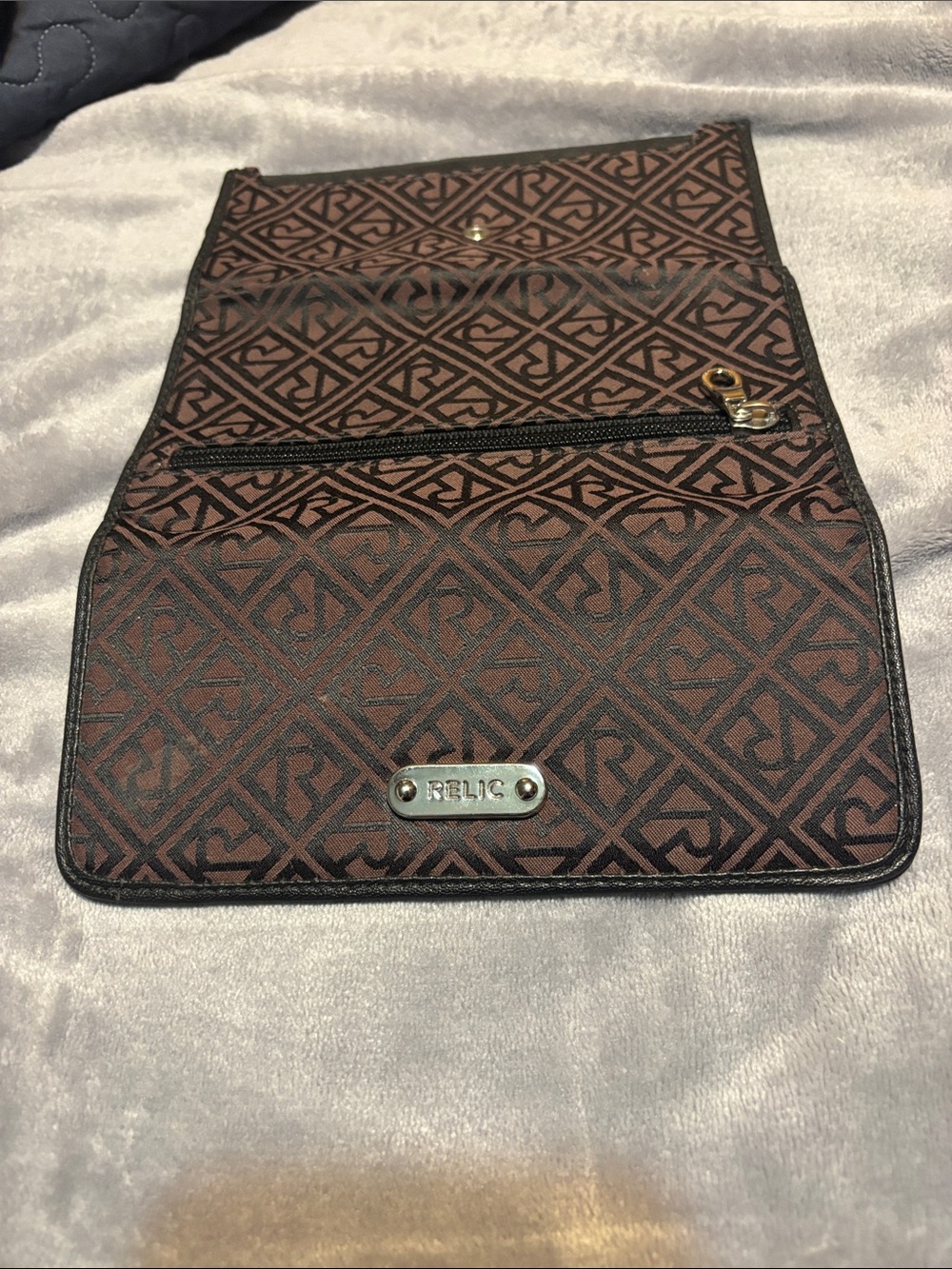 Relic Brown and Black Monogram Trifold Wallet